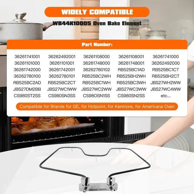 Alt view image 6 of 7 - WB44K10005 WB44K10001 WB30X46987 Oven Bake Element Fit for Hotpoint Range RB790BK1BB RB790BK2BB RB790BK3BB RB790BK4BB RB790CK1CC RB790CK2CC RB790CK3CC RB790CK4CC RB790SH1SA RB790SH2SA