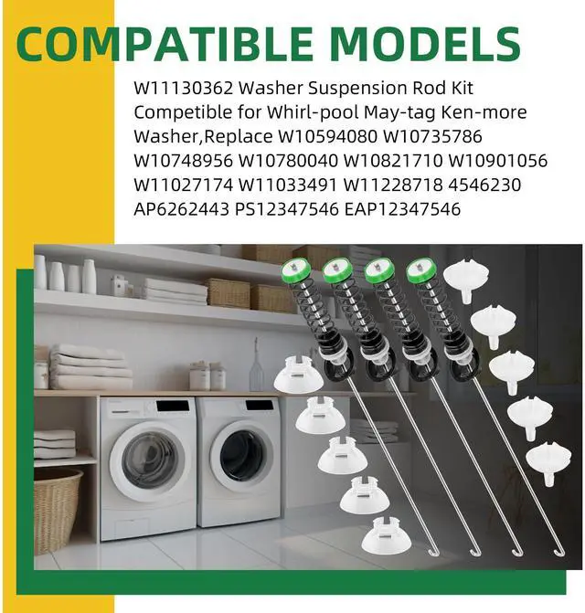 Alt view image 6 of 7 - MVWC565FW2 WTW5000DW2 MVWX655DW1 Washer Suspension Rod Kit W11130362 WTW5000DW3 MVWC565FW1 WTW5000DW1 for Whirlpool Maytag Kenmore Washer-by