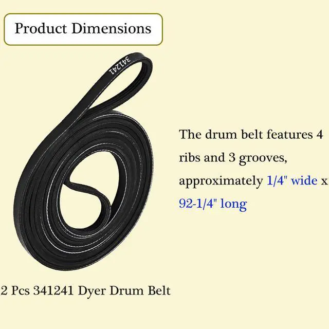Alt view image 4 of 7 - 341241 Dryer Drum Belt - Replacement for Whirlpool Kenmore Dryer Part AP2946843, FSP341241, W10127457, 3394651, 8066065, PS346995, 14210003, 31001026, 31531589, 529597 2PACK
