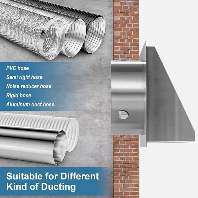 Alt view image 7 of 7 - Dryer Vent Cover Outside 6 Inch with Magnetic Flap for Kitchen | 304 Stainless Steel, Tool-Free Removable Mesh, No Lint Buildup, Quite Rubber Cushioning, 45° Rain Shield