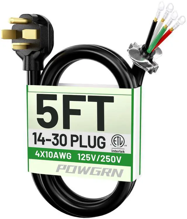 Main image of 5FT 4 Prong Dryer Cord, Pure Copper Wire, 30 Amp, ETL Listed | 10 Gauge Appliance Dryer Power Cord 4 Prong NEMA 14-30P to 4-Wire, 4 Prong Dryer Cord 5 FT, 250V 7500W, Black, SRDT