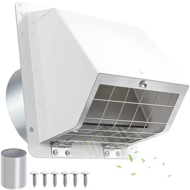 Main image of 4 Inch Dryer Vent Cover Outside with Mesh, Wall Vent Exhaust Vent Cover Wall Mount Extractor Vent with Flap, Exterior Vent Cover Cap Outdoor Dryer Vent Cover for Dryer Ducting House AC,White