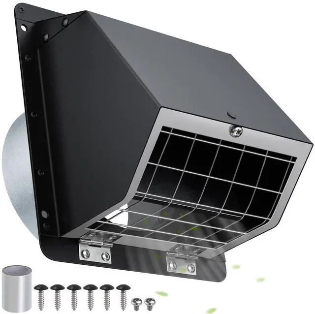Main image of 4" Dryer Vent Cover Outdoor,Dryer Vent Covers for Exterior Wall Vent Hood Outlet Air Vent,Dryer Vent Cover Outside,Exterior Dryer Exhaust Vent Cover Cap for House AC,Through Wall Dryer Vent Kit,Black