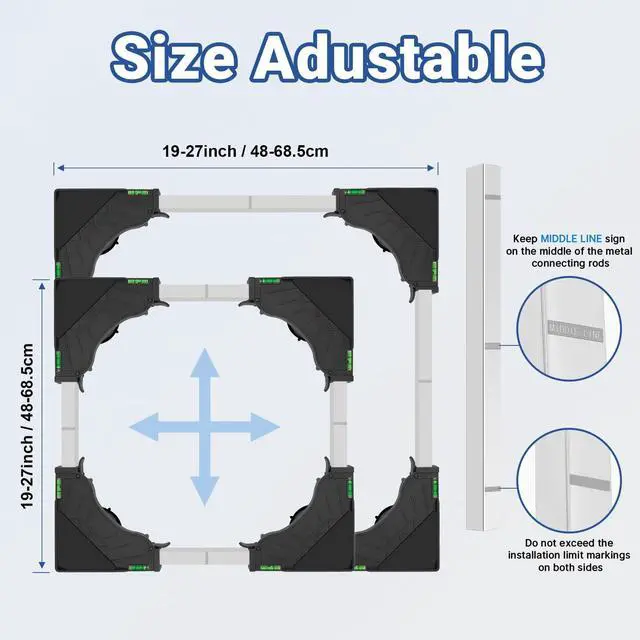Alt view image 2 of 6 - Height 11"-12" Mini Fridge Stand Heavy Duty Washer and Dryer Stand Pedestal for 19-27 Inch Appliance Washing Machine Stand Base Laundry Pedestal Universal Platform with 4 Strong Feet