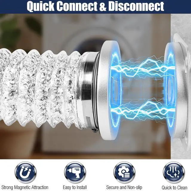Alt view image 5 of 6 - DV180 Magnetic Dryer Vent Coupling Kit, Airtight Quick Connect | Dryer Vent Hose Connector 3.2FT Heavy-Duty Heat Resistant for Corner & Limited Space Installation