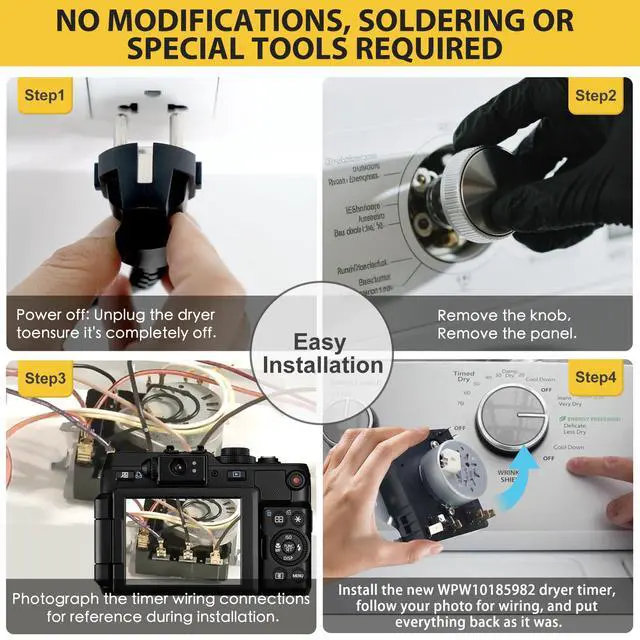 Alt view image 3 of 6 - W10185982 WPW10185982 Dryer Timer Replacement, Genuine OEM Quality, Replaces 418-618-20-B5, AP6016541, PS11749831, 1546812, Fits Whirlpool, Maytag, Kenmore, Crosley Dryers
