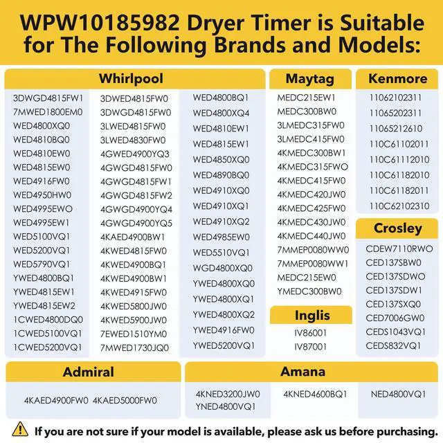 Alt view image 5 of 6 - W10185982 WPW10185982 Dryer Timer Replacement, Genuine OEM Quality, Replaces 418-618-20-B5, AP6016541, PS11749831, 1546812, Fits Whirlpool, Maytag, Kenmore, Crosley Dryers