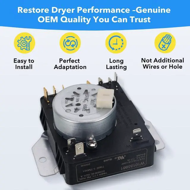 Alt view image 2 of 7 - W10185981 WPW10185981 Dryer Timer Replacement, Genuine OEM Quality, Replaces 418-095-20-B5, AP6016540, PS11749830, EAP11749830, 1481704, Fits Whirlpool, Kenmore, Crosley, Maytag Dryers