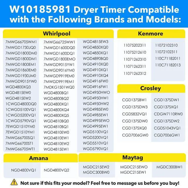 Alt view image 5 of 7 - W10185981 WPW10185981 Dryer Timer Replacement, Genuine OEM Quality, Replaces 418-095-20-B5, AP6016540, PS11749830, EAP11749830, 1481704, Fits Whirlpool, Kenmore, Crosley, Maytag Dryers