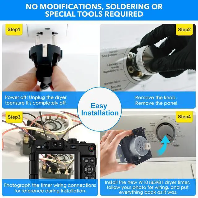 Alt view image 4 of 7 - W10185981 WPW10185981 Dryer Timer Replacement, Genuine OEM Quality, Replaces 418-095-20-B5, AP6016540, PS11749830, EAP11749830, 1481704, Fits Whirlpool, Kenmore, Crosley, Maytag Dryers