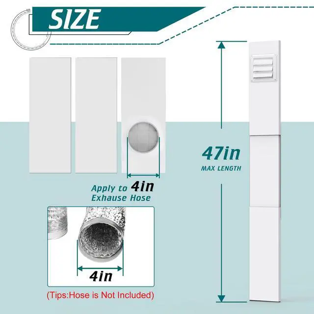 Alt view image 2 of 7 - Dryer Vent Window Kit, Adjustable Window Vent Kit with Outdoor Dryer Vent Cover,4 Inch Hood for Exhaust Ventilation