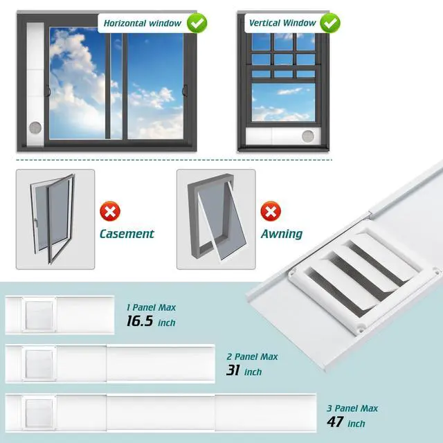 Alt view image 3 of 7 - Dryer Vent Window Kit, Adjustable Window Vent Kit with Outdoor Dryer Vent Cover,4 Inch Hood for Exhaust Ventilation
