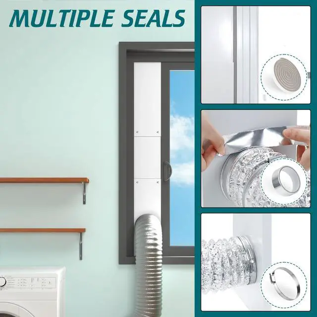 Alt view image 5 of 7 - Dryer Vent Window Kit, Adjustable Window Vent Kit with Outdoor Dryer Vent Cover,4 Inch Hood for Exhaust Ventilation