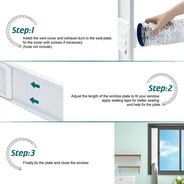 Alt view image 4 of 7 - Dryer Vent Window Kit, Adjustable Window Vent Kit with Outdoor Dryer Vent Cover,4 Inch Hood for Exhaust Ventilation