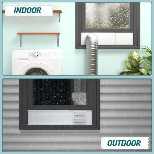 Alt view image 7 of 7 - Dryer Vent Window Kit, Adjustable Window Vent Kit with Outdoor Dryer Vent Cover,4 Inch Hood for Exhaust Ventilation