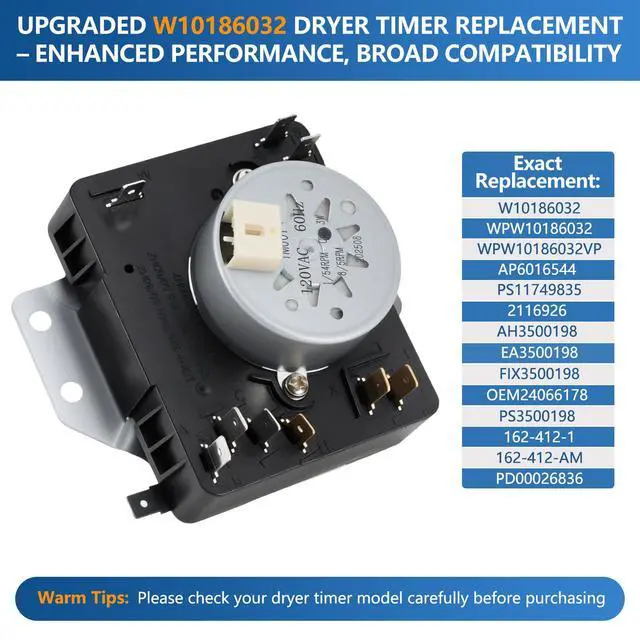 Alt view image 3 of 7 - W10186032 WPW10186032 Dryer Timer Replacement, Genuine OEM Quality, Replaces AP6016544, PS11749835, 2116926, AH3500198, OEM24066178, Fits Whirlpool Kenmore Sears Dryers