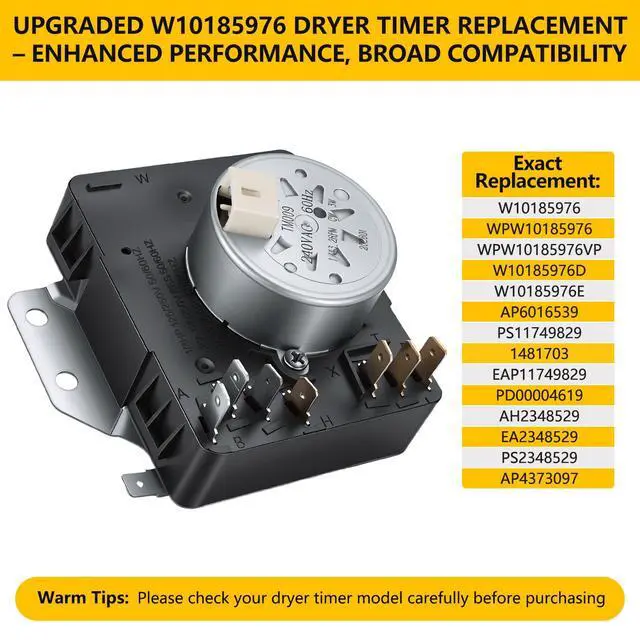 Alt view image 3 of 7 - W10185976 WPW10185976 Dryer Timer Replacement, Genuine OEM Quality, Replaces WPW10185976VP, W10185976D/E, AP6016539, PS11749829, 1481703, EAP11749829, Fits Whirlpool Kenmore Sears Dryers