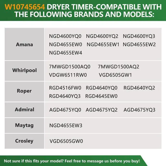 Alt view image 4 of 6 - W10745654 W10857611 Dryer Timer Replacement, Genuine OEM Quality, Replaces W10436306, WPW10436306, AP5999276, Fits Whirlpool Maytag Admiral Crosley Amana Roper Dryers