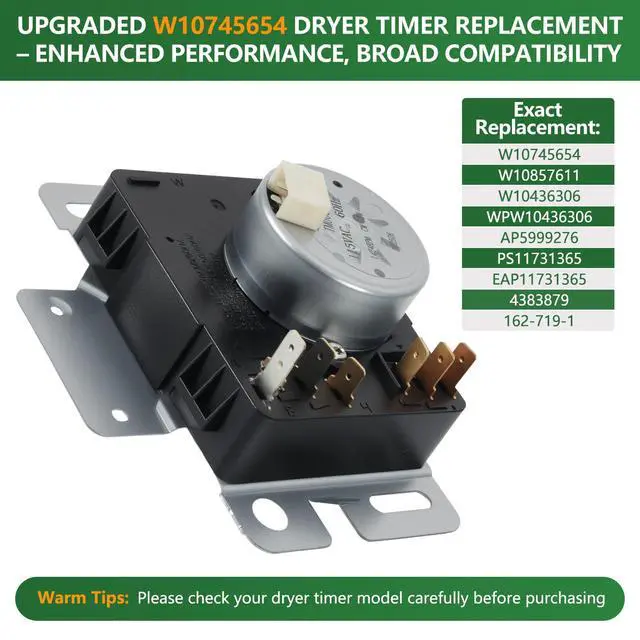 Alt view image 3 of 6 - W10745654 W10857611 Dryer Timer Replacement, Genuine OEM Quality, Replaces W10436306, WPW10436306, AP5999276, Fits Whirlpool Maytag Admiral Crosley Amana Roper Dryers