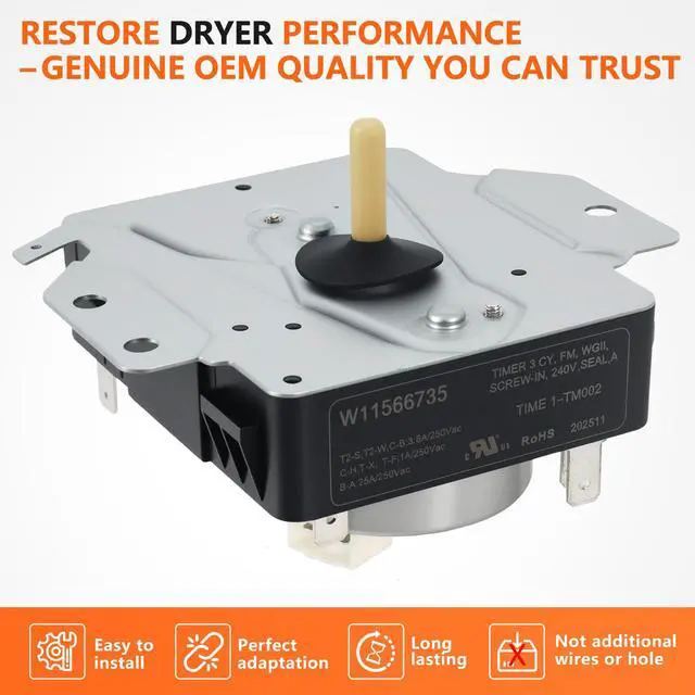Alt view image 3 of 7 - W11566735 W11685947 Dryer Timer Replacement, Genuine OEM Quality, Replaces AP7215858, PS17216594, EAP17216594, 4981088, 162-428-1, Fits Maytag Dryer MED4500MW0 YMED4500MW0