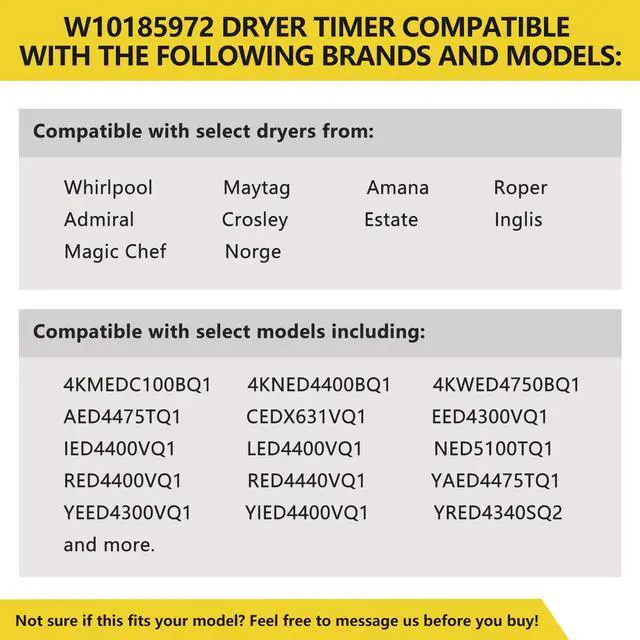 Alt view image 4 of 7 - W10185972 WPW10185972 Dryer Timer Replacement, Genuine OEM Quality, Replaces 1481701 AH2348527 EA2348527 PS2348527 AP6016537 PS11749827 EAP11749827, Fits Whirlpool Maytag Amana Dryers