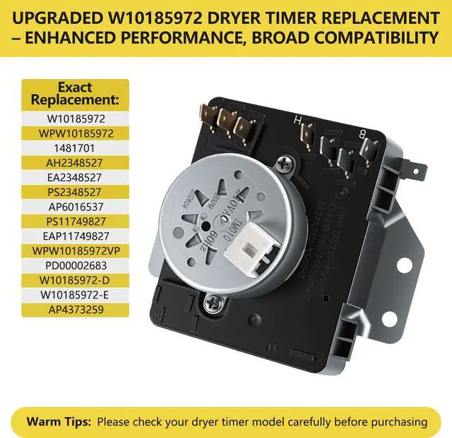 Alt view image 3 of 7 - W10185972 WPW10185972 Dryer Timer Replacement, Genuine OEM Quality, Replaces 1481701 AH2348527 EA2348527 PS2348527 AP6016537 PS11749827 EAP11749827, Fits Whirlpool Maytag Amana Dryers