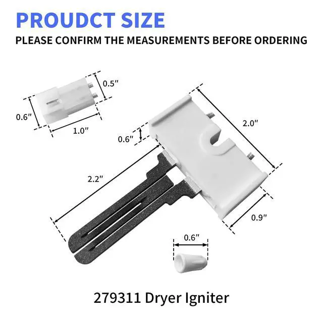 Alt view image 2 of 5 - 279311 Gas Dryer Burner Igniter Replacement fits for Kenmore Whirlpool Maytag GE Replaces 685211 8113 660991
