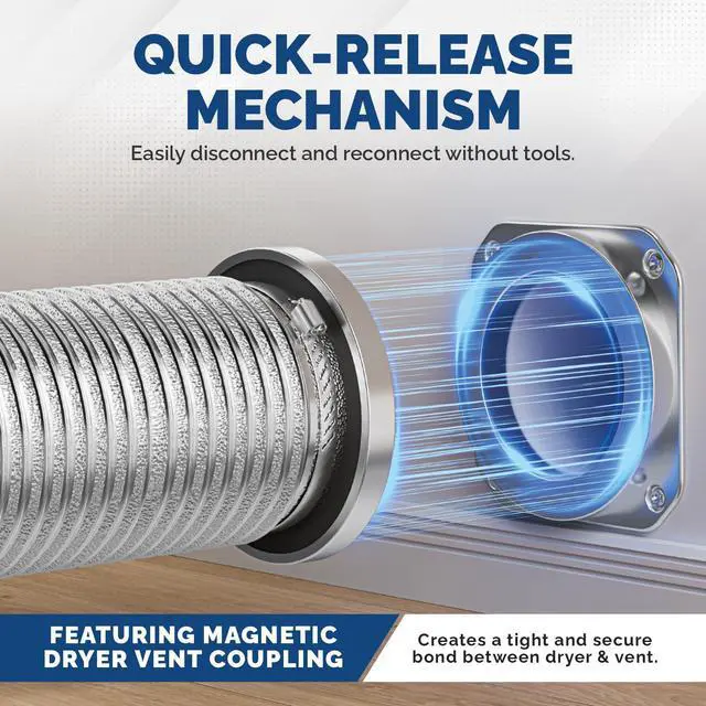 Alt view image 3 of 6 - Magnetic Dryer Vent Coupling DV180 - Airtight Seal, Quick-Connect & Easy Clean, Strong Magnet Self-Alignment, Includes 4" Duct and two Clamps