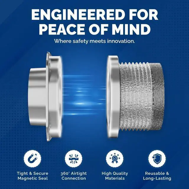 Alt view image 4 of 6 - Magnetic Dryer Vent Coupling DV180 - Airtight Seal, Quick-Connect & Easy Clean, Strong Magnet Self-Alignment, Includes 4" Duct and two Clamps