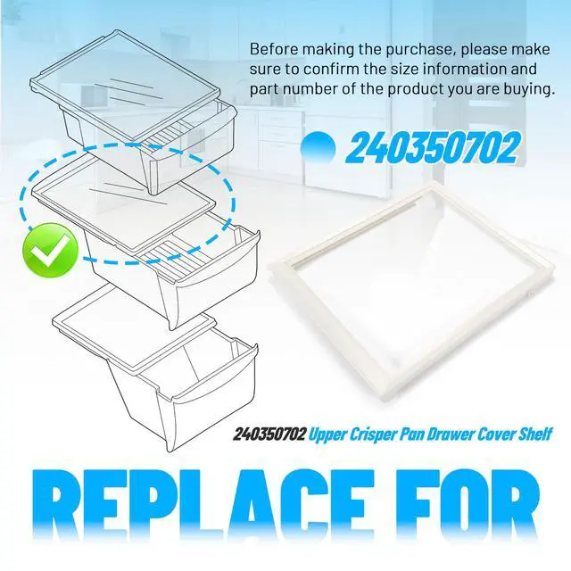 Alt view image 3 of 7 - 240350702 Crisper Pan Drawer Cover Shelf Frame Compatible with Electrolux Refrigerator Crosley Frigidaire Gibson Kelvinator White Replacement only