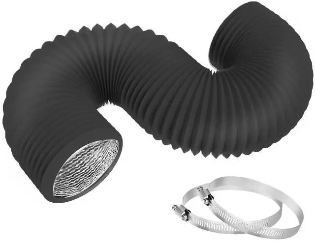 Main image of 4 Inch 25ft Dryer Vent Hose,Flexible Insulated Air Ducting,Vent Hose PVC Aluminum Foil with 2 Clamps for HVAC Ventilation(Black)