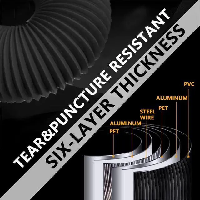 Alt view image 2 of 6 - 4 Inch 25ft Dryer Vent Hose,Flexible Insulated Air Ducting,Vent Hose PVC Aluminum Foil with 2 Clamps for HVAC Ventilation(Black)