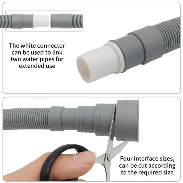 Alt view image 3 of 7 - 10ft Universal Washing Machine Drain Hose Extension Kit | Flexible Universal Washer & Dishwasher Drain Hose Replacement with 1 Extension Adapter,4 Clamps and 1 U-Bend Holder