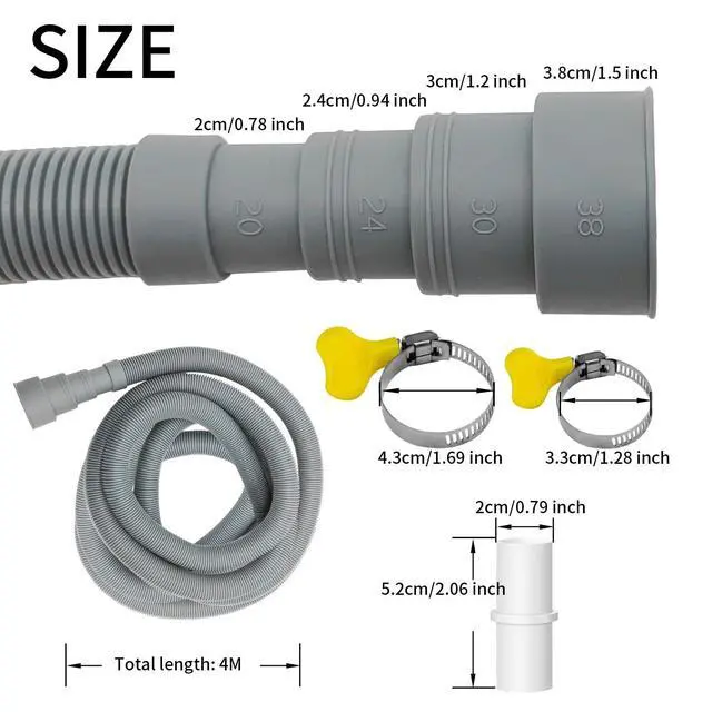 Alt view image 2 of 7 - 13ft Universal Washing Machine Drain Hose Extension Kit | Flexible Universal Washer & Dishwasher Drain Hose Replacement with 1 Extension Adapter,4 Clamps and 1 U-Bend Holder