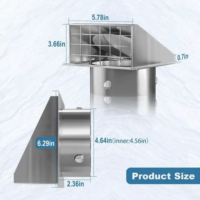 Alt view image 7 of 7 - 5 Inch Dryer Vent Cover Outside with Magnetic Seal Flap | 304 Stainless Steel, Tool-Free Removable Mesh, No Lint Buildup, Quiet Rubber Cushioning, for Exterior Dryer/Bathroom Exhausts