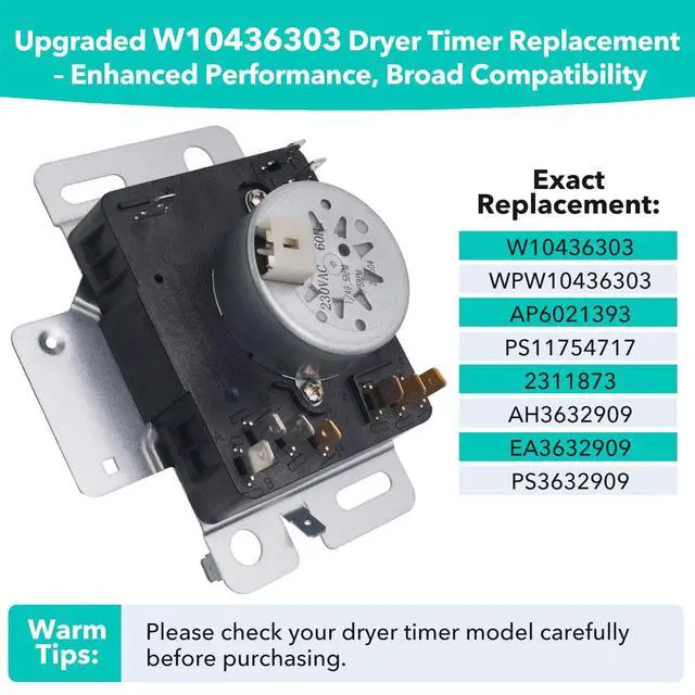 Alt view image 3 of 7 - WPW10436303 W10436303 Dryer Timer Replacement, Genuine OEM Quality, Replaces 418-618-20-B5, AP6021393, PS11754717, PS3632909, Fits Whirlpool, Kenmore, Amana, Admiral Dryers