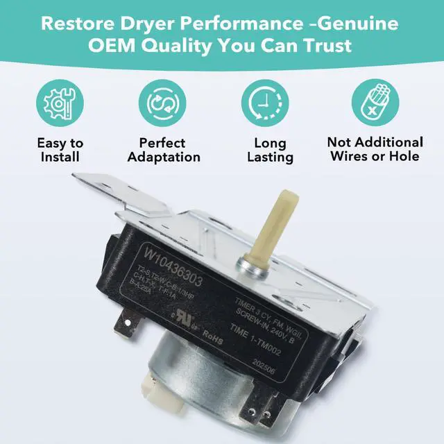 Alt view image 2 of 7 - WPW10436303 W10436303 Dryer Timer Replacement, Genuine OEM Quality, Replaces 418-618-20-B5, AP6021393, PS11754717, PS3632909, Fits Whirlpool, Kenmore, Amana, Admiral Dryers