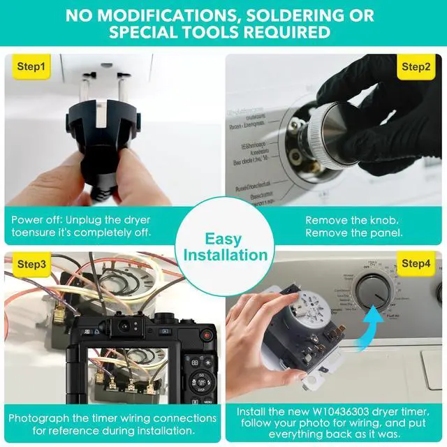 Alt view image 4 of 7 - WPW10436303 W10436303 Dryer Timer Replacement, Genuine OEM Quality, Replaces 418-618-20-B5, AP6021393, PS11754717, PS3632909, Fits Whirlpool, Kenmore, Amana, Admiral Dryers