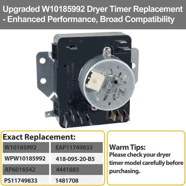 Alt view image 3 of 7 - W10185992 WPW10185992 Dryer Timer Replacement Part, Genuine OEM Quality, Exact Replaces AP6016542, PS11749833, 418-095-20-B5, Fits Whirlpool, Maytag, Crosley, Kenmore Dryers