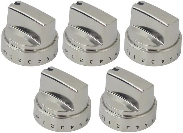Main image of New 5 Pcs WB03X24818 Stove Knob Replacement Fit for GE Gas Stoves JGB660EEJ2ES JGB660EEJ3ES, Replace AP5989029, PS11729081, Reinforced D-Shape Hole, Silver