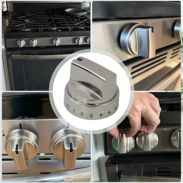 Alt view image 3 of 6 - New 5 Pcs WB03X24818 Stove Knob Replacement Fit for GE Gas Stoves JGB660EEJ2ES JGB660EEJ3ES, Replace AP5989029, PS11729081, Reinforced D-Shape Hole, Silver