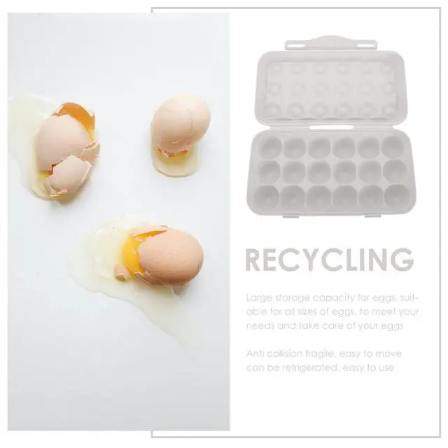 Alt view image 2 of 7 - Egg Container for Refrigerator Plastic Egg Holder with Attached Lid Grid Design Tray for 18 Eggs Storage Case for Organized Fridge Use 11.81 X 5.90 X 2.55 in
