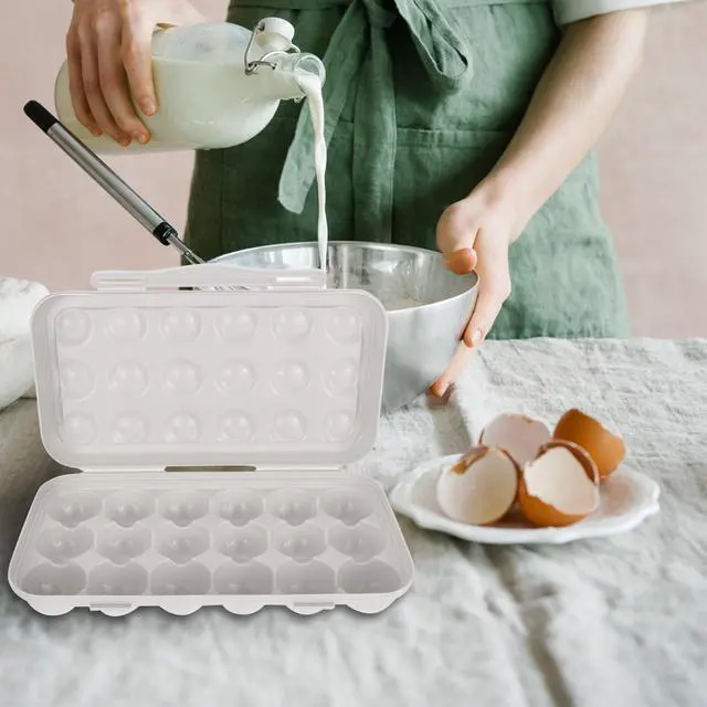 Alt view image 4 of 7 - Egg Container for Refrigerator Plastic Egg Holder with Attached Lid Grid Design Tray for 18 Eggs Storage Case for Organized Fridge Use 11.81 X 5.90 X 2.55 in