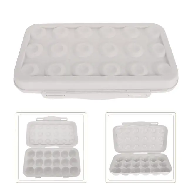 Alt view image 3 of 7 - Egg Container for Refrigerator Plastic Egg Holder with Attached Lid Grid Design Tray for 18 Eggs Storage Case for Organized Fridge Use 11.81 X 5.90 X 2.55 in