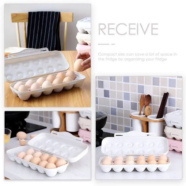 Alt view image 5 of 7 - Egg Container for Refrigerator Plastic Egg Holder with Attached Lid Grid Design Tray for 18 Eggs Storage Case for Organized Fridge Use 11.81 X 5.90 X 2.55 in