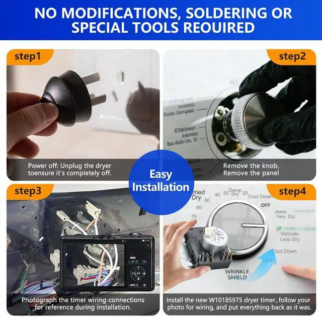 Alt view image 5 of 7 - W10185975 WPW10185975 Dryer Timer Replacement, Genuine OEM Quality, Replaces 1481702, AP6016538, PS11749828, EAP11749828, 162-708-AM, 162-708-1, Fits Whirlpool Kenmore Sears Dryers