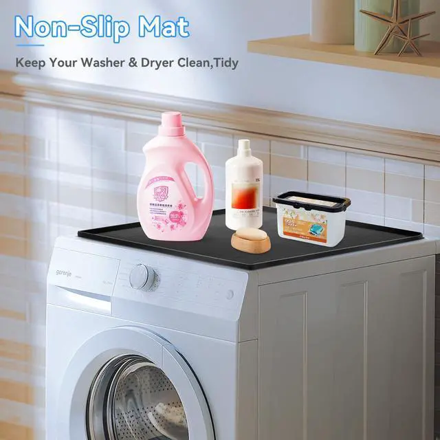 Alt view image 6 of 7 - Washer and Dryer Top Protector Mat,23.6 x 19.7" Silicone Rubber Mat for Laudry Machine & Dryer,Non Slip Heavy Duty Waterproof Washable Top Cover Pad for Home Kitchen Laundry Room,Black