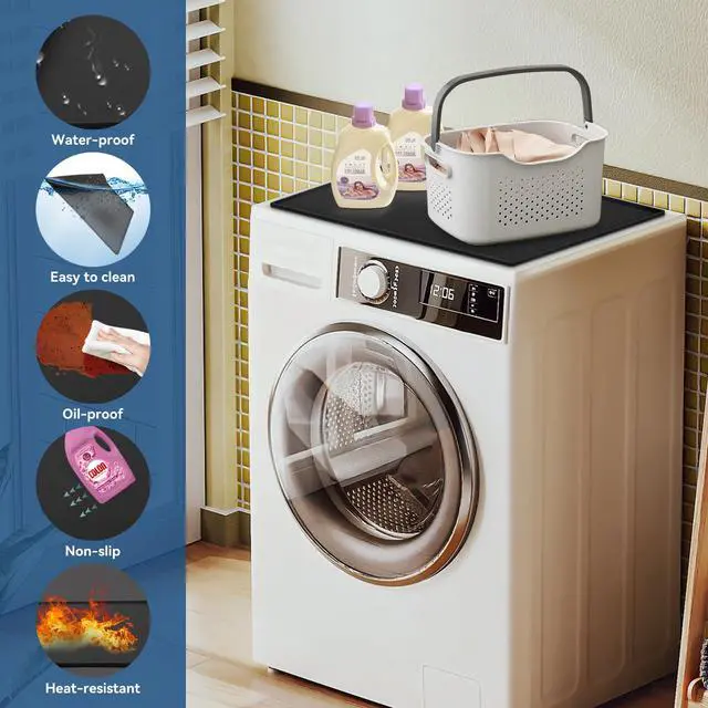 Alt view image 7 of 7 - Washer and Dryer Top Protector Mat,23.6 x 19.7" Silicone Rubber Mat for Laudry Machine & Dryer,Non Slip Heavy Duty Waterproof Washable Top Cover Pad for Home Kitchen Laundry Room,Black