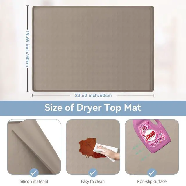 Alt view image 2 of 7 - Washer and Dryer Covers for the Top, 23.6'' x 19.7'' Silicone Rubber Mat for Laudry Machine & Dryer,Non-slip Heavy Duty Waterproof Washable Top Protector Mat Pad for Laundry & Kitchen,Apricot