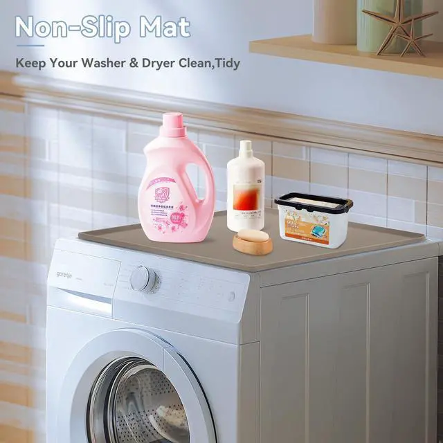 Alt view image 5 of 7 - Washer and Dryer Covers for the Top, 23.6'' x 19.7'' Silicone Rubber Mat for Laudry Machine & Dryer,Non-slip Heavy Duty Waterproof Washable Top Protector Mat Pad for Laundry & Kitchen,Apricot